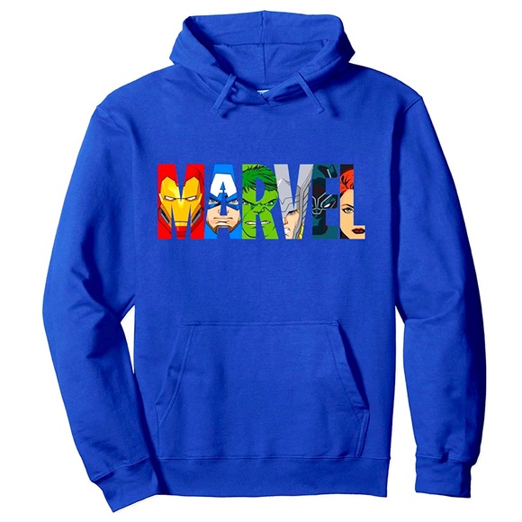 New MARVEL Avengers Unisex Royal Blue Drawstring Hoodie - Picture 1 of 3